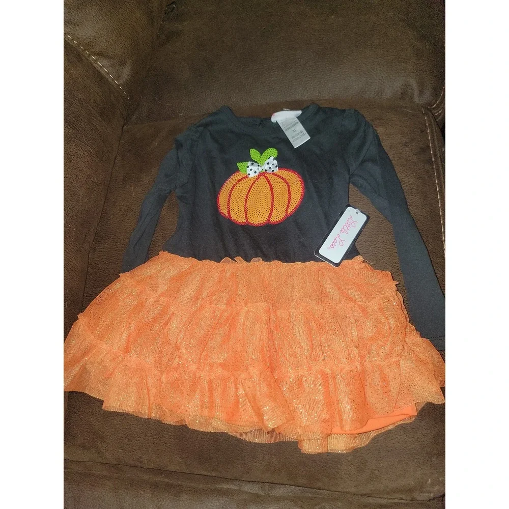 Little lass fall autumn Halloween pumpkin dress size 3t nwt